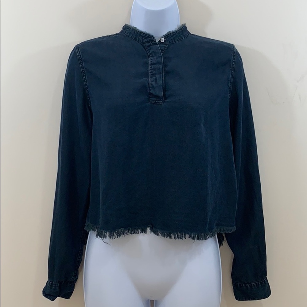 The Blue Shirt Shop Long Sleeve Frayed Crop Sz XS